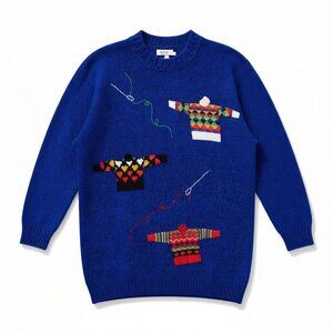 Vintage Bonnie & Bill NY Sweater Women’s XL Appliqued Sweaters on Blue 1980s